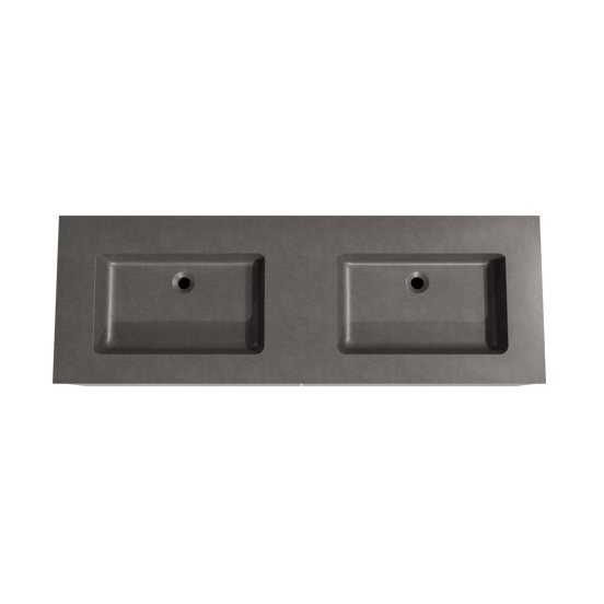 Storke Edge meuble salle de bains suspendu 150 x 52 cm béton gris foncé avec Scuro double vasque en quartz noir mat