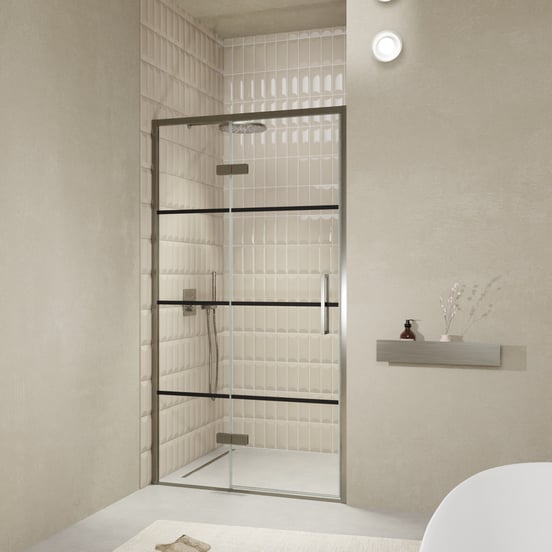 Balmani Senses Design porte pivotante à gauche 120 cm x 210 cm verre Lined, Profil Brushed GunMetal