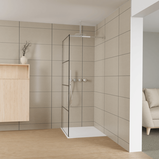 Balmani Modular Walk-In Dusche: 90 x 200 cm, Lined, Profil Chrom glänzend