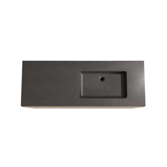 Storke Edge staand badmeubel 140 x 52 cm ruw eiken met Scuro asymmetrisch rechtse wastafel in kwarts mat zwart