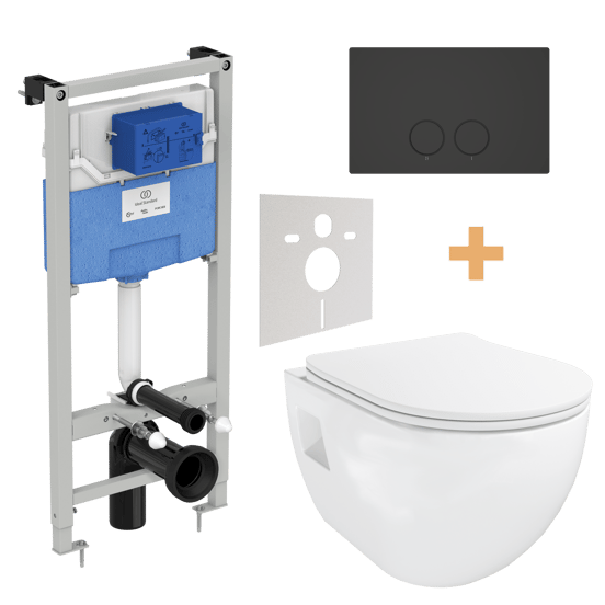 Linie Waldo hangtoilet mat wit randloos met Ideal Standard ProSys inbouwreservoir en bedieningspaneel