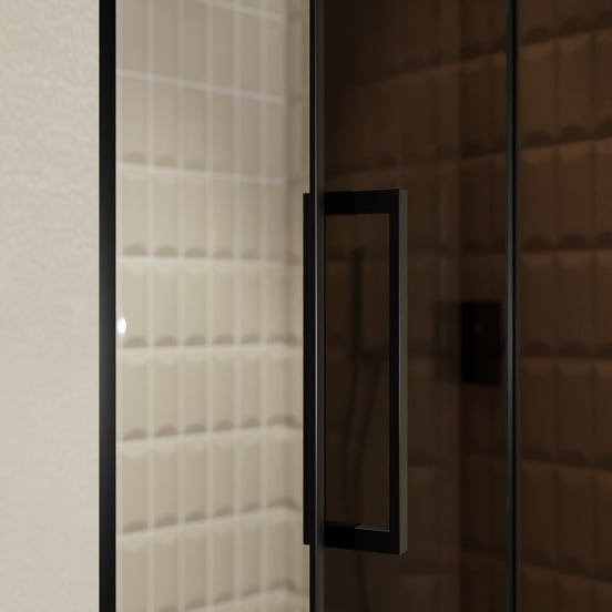 Balmani Senses Design douche draaideur rechts 120 cm x 210 cm Brons glas, Zwarte profielen