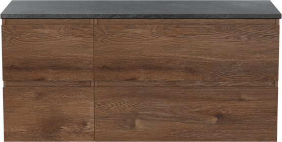 Linie Lado hängendes Möbelstück Set: 120 x 46 cm, Braune Eiche, mit Lado Einzel- oder Doppel Waschtischplatte, Melamin Schiefergrau