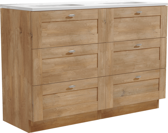 Linie Classo meuble salle de bains à poser 120 x 46 cm chêne naturel avec Baro double vasque en porcelaine blanc brillant