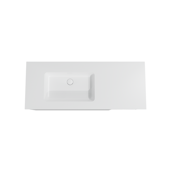 Storke Edge zwevend badmeubel 130 x 52 cm hoogglans wit met Mata asymmetrisch linkse wastafel in solid surface mat wit