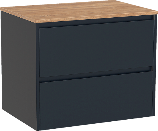 Storke Seda zwevend badmeubel 75 x 52 cm nachtblauw met Panton enkel wastafelblad in melamine ruw eiken