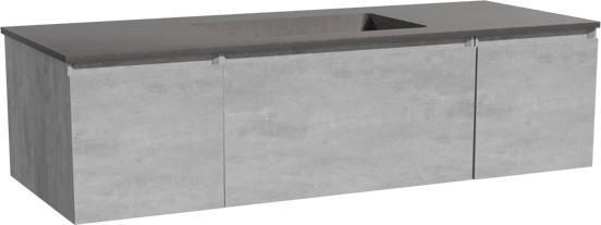 Storke Edge zwevend badmeubel 135 x 52 cm beton donkergrijs met Scuro enkele wastafel in kwarts mat zwart