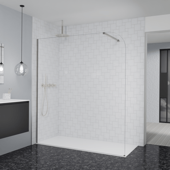 Balmani Modular Walk-In Dusche: 180 x 200 cm, Klarglas abgerundet, Profil Brushed CoolMetal