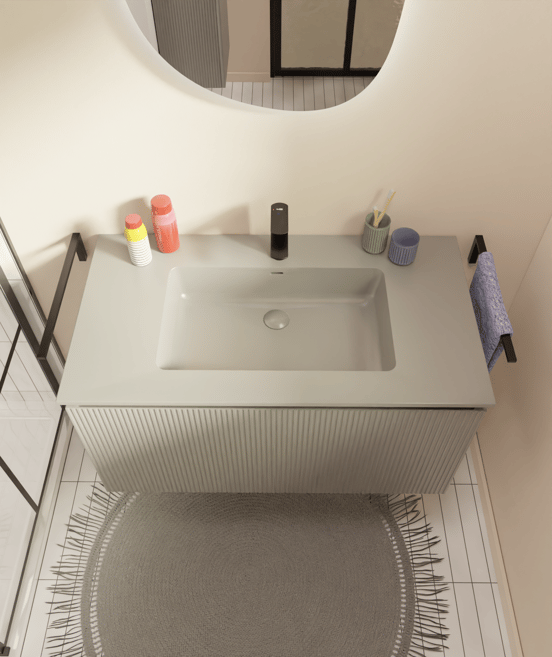 Storke Diva enkele wastafel mat zijdegrijze top solid 95 x 52 cm