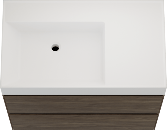 Balmani Mitra Compact meuble salle de bains suspendu 80 x 46 cm Noyer américain avec Argila plan vasque asymétrique à gauche en marbre composite blanc mat