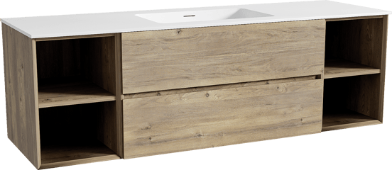 Storke Edge zwevend badmeubel 165 x 52 cm ruw eiken met Mata enkele wastafel in solid surface mat wit