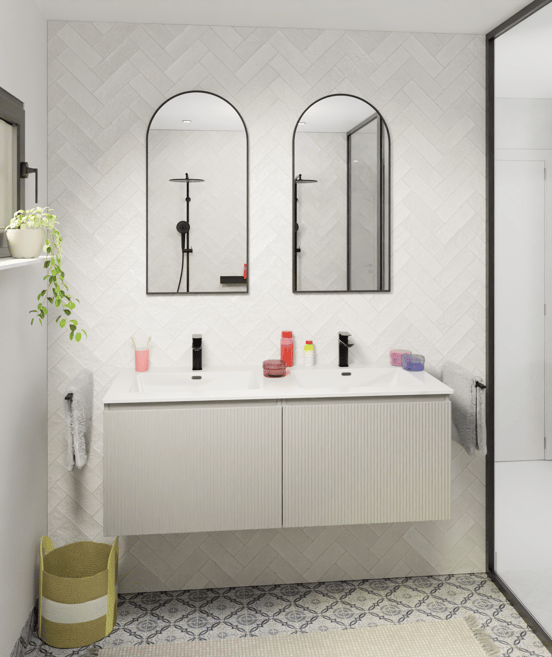 Storke Ribs zwevende wastafelonderkast 65 x 52 cm zijdegrijs 2 lades