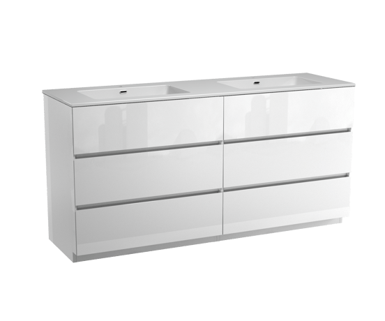 Storke Edge staand badkamermeubel 170 x 52 cm glanzend wit met Diva dubbele wastafel in composietmarmer glanzend wit