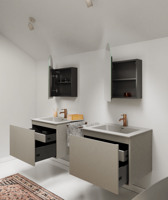 Storke Ribs zwevende wastafelonderkast 65 x 52 cm zijdegrijs 2 lades