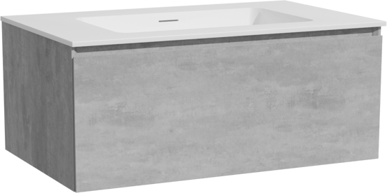 Storke Edge hängendes Möbelstück Set: 85 x 52 cm, Beton dunkelgrau, mit Mata Einzelwaschtisch, Solid Surface Weiß matt