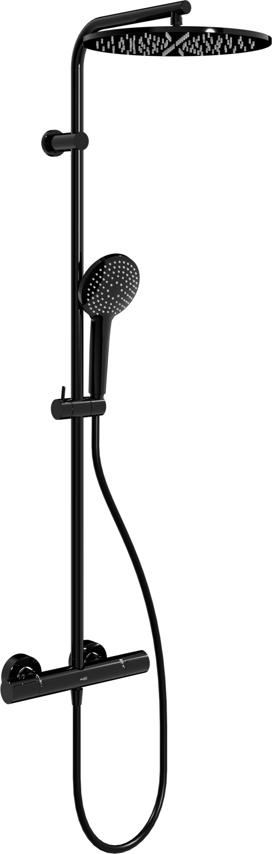 Blaufoss Round 300 Duschsystem mit Thermostat-Armatur Schwarz Glänzend