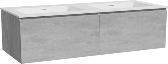 Storke Edge zwevend badmeubel 130 x 52 cm beton donkergrijs met Mata dubbele wastafel in solid surface mat wit