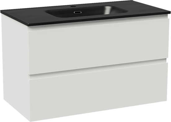 Linie Lado zwevend badmeubel 90 x 46 cm mat wit met Baro enkele wastafel in porselein mat zwart