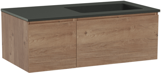 Storke Edge hängendes Möbelstück Set: 100 x 52 cm, Rohe Eiche, mit Scuro Waschtisch rechts, Quarz Schwarz matt