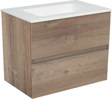 Storke Edge zwevend badmeubel 60 x 40 cm ruw eiken met Mata enkele wastafel in solid surface mat wit