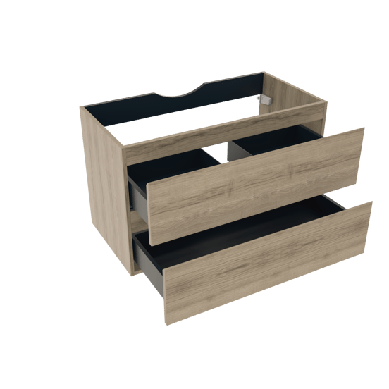 Linie Lado hängender Waschbeckenunterschrank: 90 x 46 cm, graue Eiche, 2 Schubladen