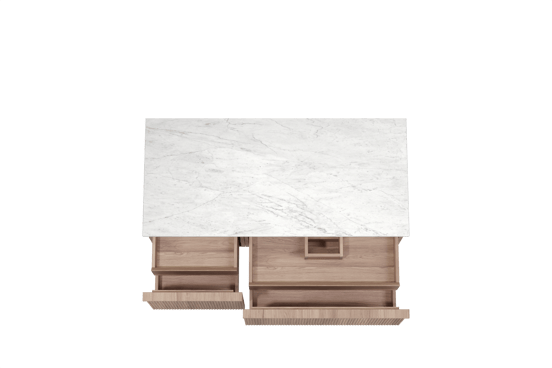 Balmani Forma zwevend badmeubel 120 x 55 cm teakhout met Stretto enkel of dubbel wastafelblad in marmer carrara, Verticale symmetrische rechte ribbel