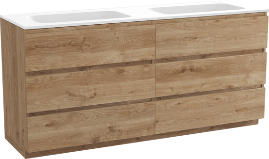 Balmani Lucida staand badmeubel 180 x 55 cm ruw eiken met Tablo Strada dubbele wastafel in composietmarmer mat wit