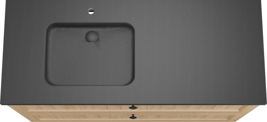 Balmani Lemon meuble salle de bains à poser 135 x 55 cm, plaqué chêne naturel avec Napoli plan vasque asymétrique à gauche en granit noir