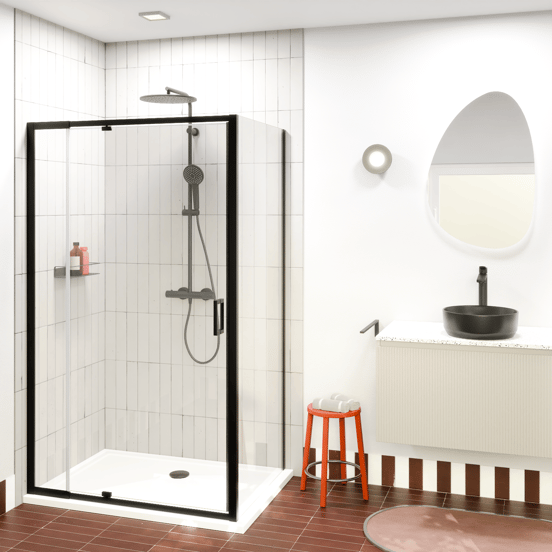 Luca Varess Vidor Telescope paroi de douche avec porte pivotante et paroi latérale fixe 120 x 80 cm verre transparent profil noir mat