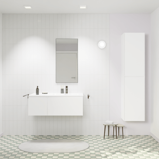 Storke Edge meuble salle de bains suspendu 100 x 52 cm blanc mat avec Mata plan vasque asymétrique à droite en solid surface blanc mat