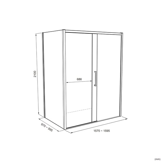 Balmani Senses Design douchecabine met rechtse schuifdeur en vaste zijwand, 160 x 100 cm, Reflex spiegelglas, Brushed Champagne Gold profielen