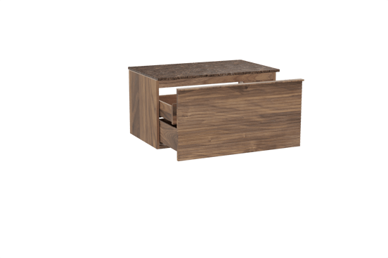 Balmani Forma meuble salle de bains suspendu 90 x 55 cm noyer américain avec Stretto tablette simple en marbre dark emperador, Nervure droite symétrique horizontale