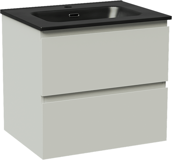 Linie Lado zwevend badmeubel 60 x 46 cm greige met Baro enkele wastafel in porselein mat zwart