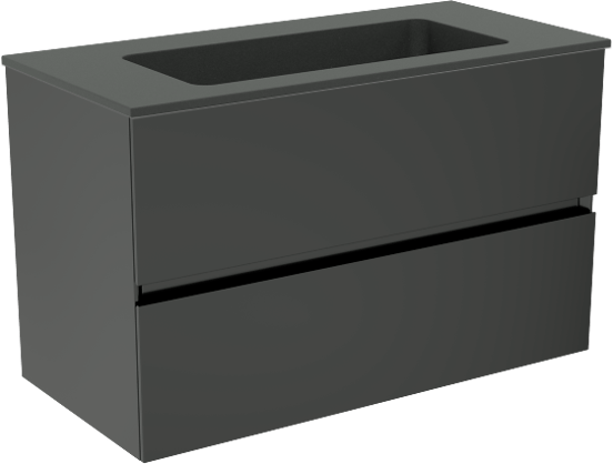 Storke Edge zwevend badmeubel 80 x 40 cm mat zwart met Scuro enkele wastafel in kwarts mat zwart