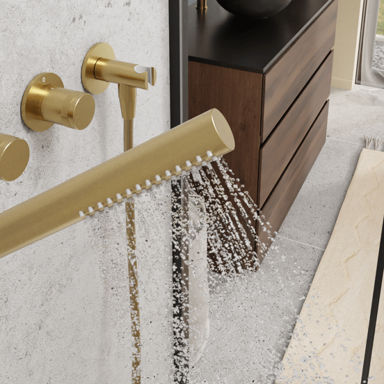 Blaufoss Pavilion Thermostat-Duscharmatur: Unterputz, Brushed Gold, Einbauelement inklusive