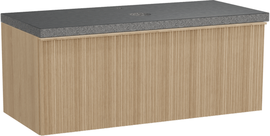 Balmani Forma meuble salle de bains suspendu 120 x 55 cm chêne naturel avec Rock tablette simple en granit noir, Nervure circulaire asymétrique verticale