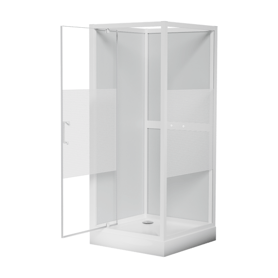 Luca Varess Talan douchecabine met draaideuren 90 x 90 cm helder glas met mat gestreepte strook glanzend wit profiel