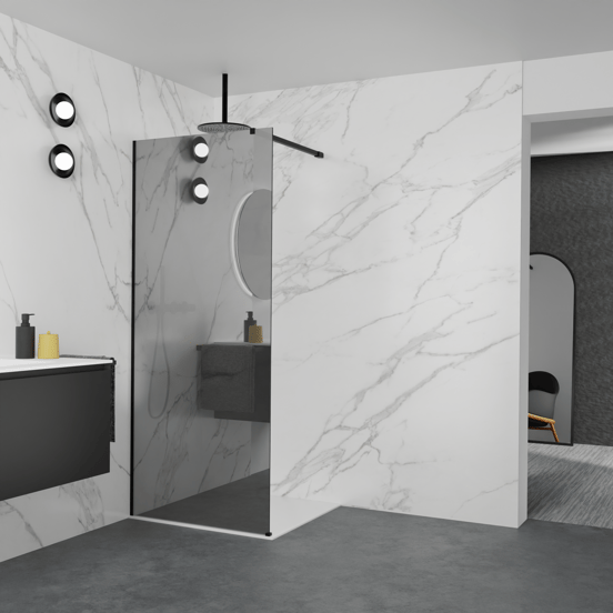 Balmani Modular Walk-In Dusche: 90 x 200 cm, Reflex-Spiegelglas, Profil Schwarz matt