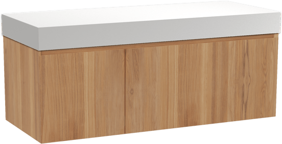 Balmani Idra hängendes Möbelstück Set: 135 x 55 cm, Teak, mit Dominus Einzel- oder Doppel Waschtischplatte, Solid Surface Weiß matt