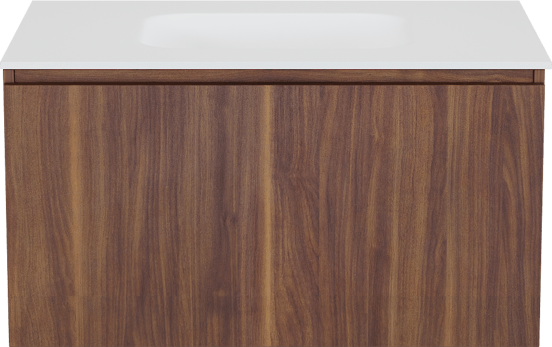 Balmani Sfera zwevend badkamermeubel 90 x 55 cm amerikaanse notelaar met Tablo Arcato enkele wastafel in solid surface mat wit