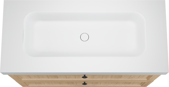 Balmani Lemon staand badkamermeubel 120 x 55 cm, fineer natuur eik met Arcato enkele wastafel voor 2 kraangaten in mat wit