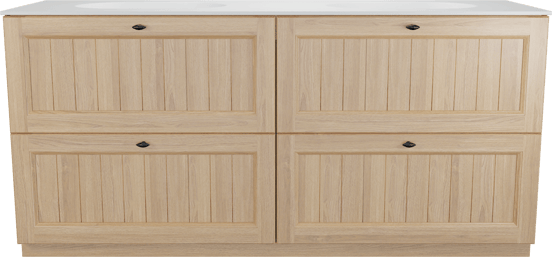 Balmani Lemon staand badkamermeubel 180 x 55 cm, fineer natuur eik met Tablo Oval dubbele wastafel in mat wit