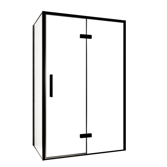 Balmani Senses Design douchecabine met rechtse draaideur en vaste zijwand, 120 x 90 cm, Helder glas, Zwarte profielen, met coating