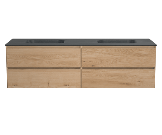 Balmani Mitra zwevend badkamermeubel 180 x 55 cm natuur eik met Tablo Arcato dubbele wastafel in verzoete graniet