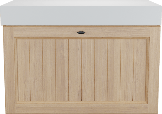 Balmani Lemon hängendes Möbelstück Set: 90 x 55 cm, Naturbelassene Eiche Furnier, mit Dominus Einzel Waschtischplatte, Weiß matt