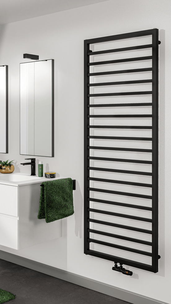 Vipera Listona Handtuchheizkörper: 180 x 60 cm, Elektro- und Zentralheizung, Schwarz matt, Seiten- & Mittelanschluss, 1030W