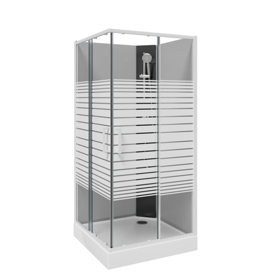 SanyOne Armin complete douchecabine met schuifdeuren 90 x 90 cm helder glas met wit motief wit profiel met kraan