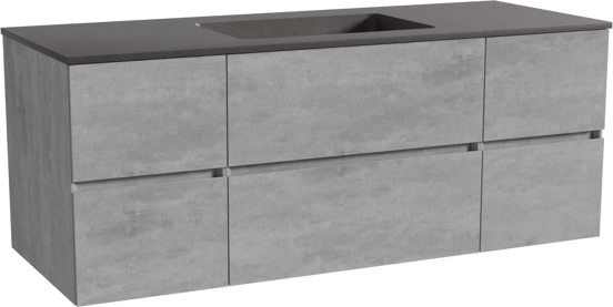 Storke Edge zwevend badmeubel 135 x 52 cm beton donkergrijs met Scuro enkele wastafel in kwarts mat zwart