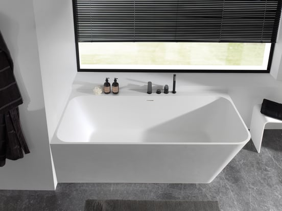 Balmani Zigga tweepersoons hoekbad links 180 x 85 cm Solid Surface mat wit