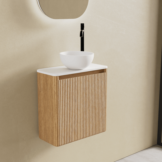 Balmani Fara hängender Waschbeckenunterschrank: Eiche Natur, 45 x 22 cm, Vert. Sym. Rippe